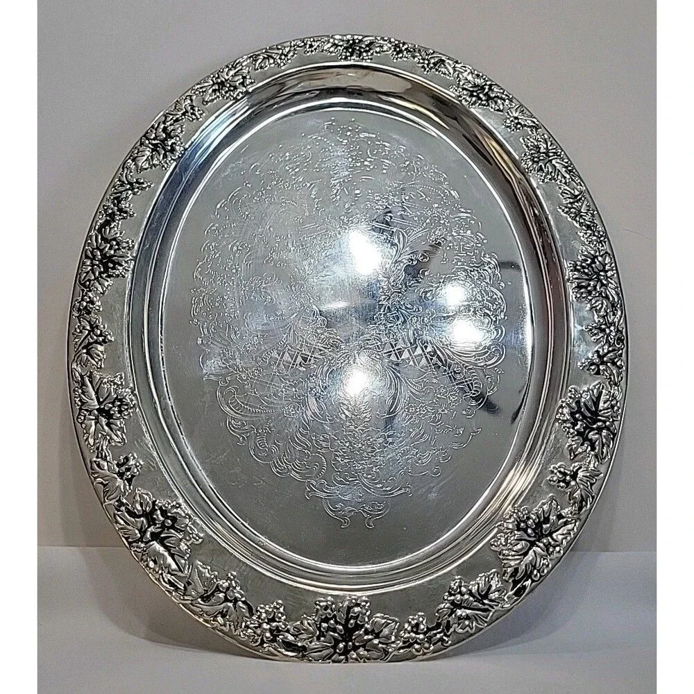 Vintage Godinger Paul Revere Silver Plated Grape Design Oval Relish Tray 6036